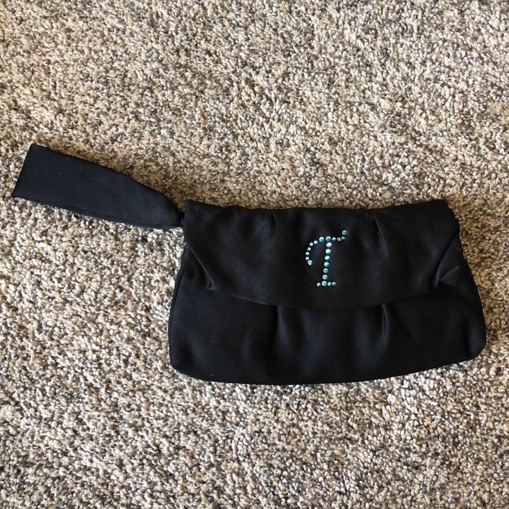 Monogrammed “T” Black Clutch